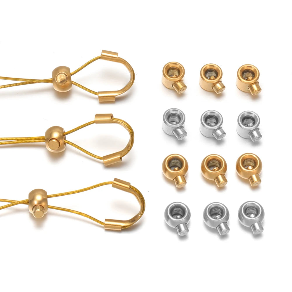 Gold and silver crimp end bead stoppers, round eyelets, bulk set for DIY jewelry