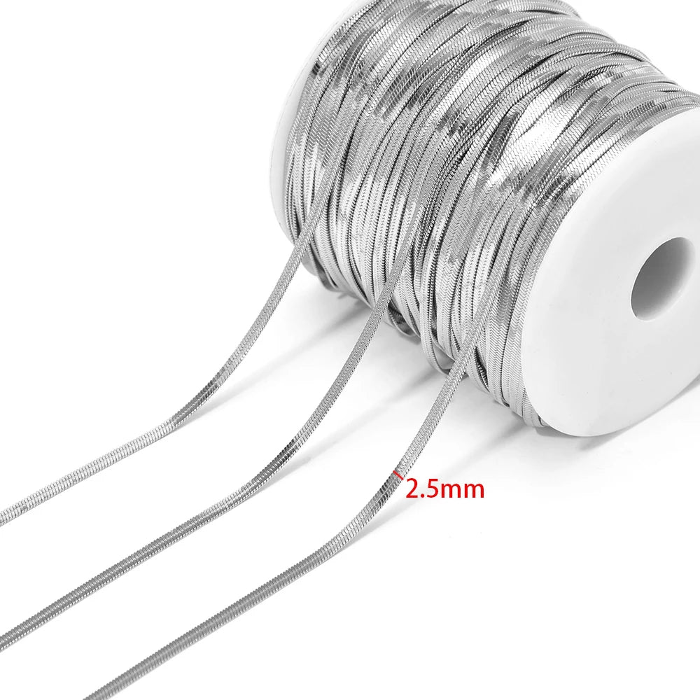 Silver flat snake chain cord, 2.5mm width, on white spool