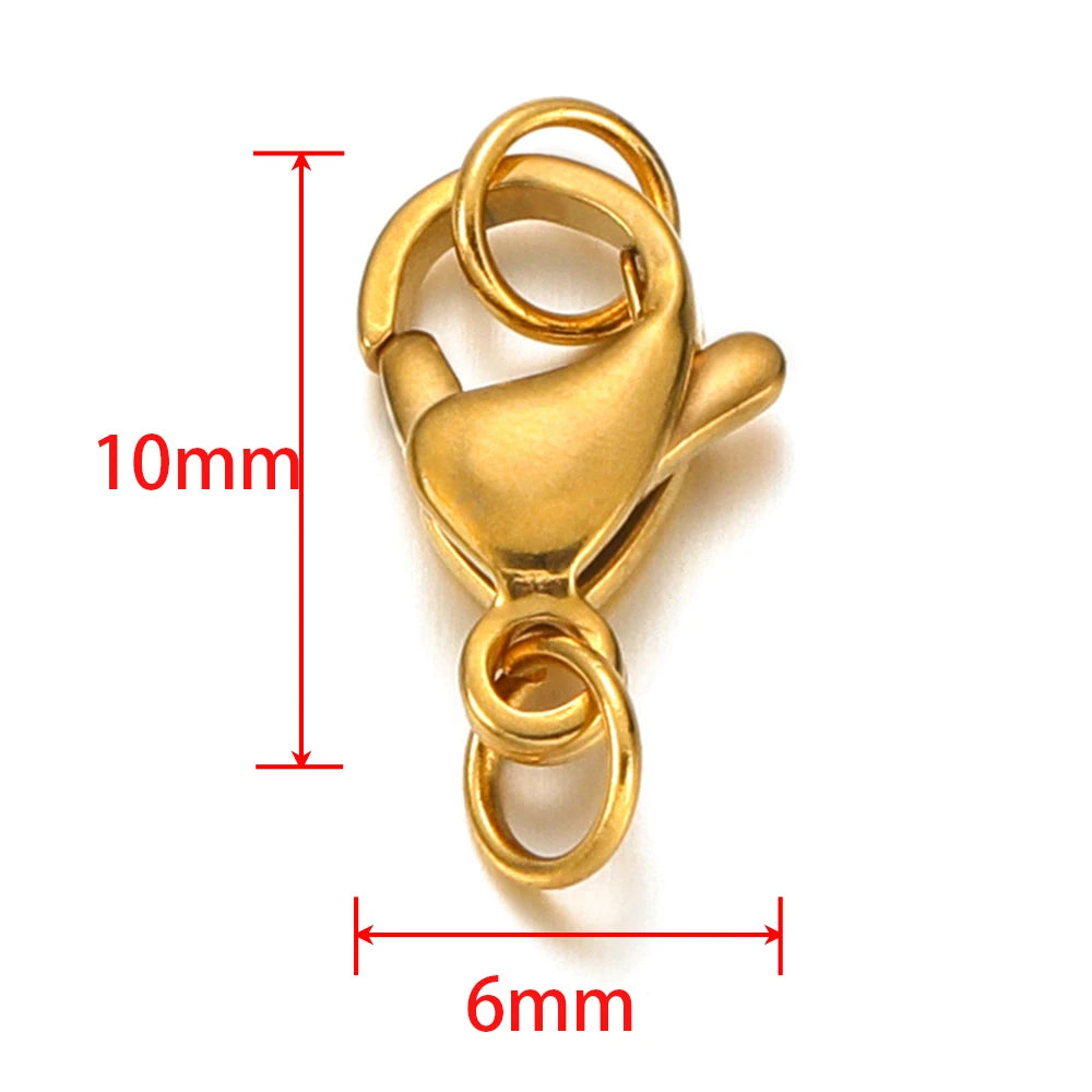 Gold lobster clasp with jump ring, 10mm x 6mm