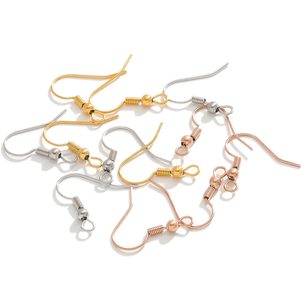 Spring earring hooks with round bead clasp, assorted gold, rose gold, and silver