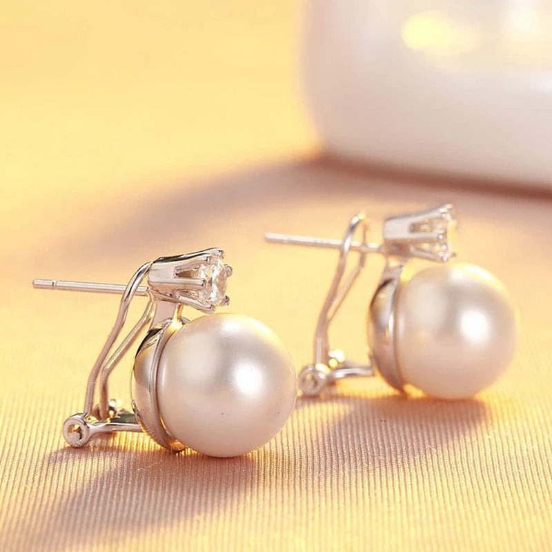 Graceful Simulated Pearl Trendy Piercing Stud Earrings For Women CZ Jewelry M22