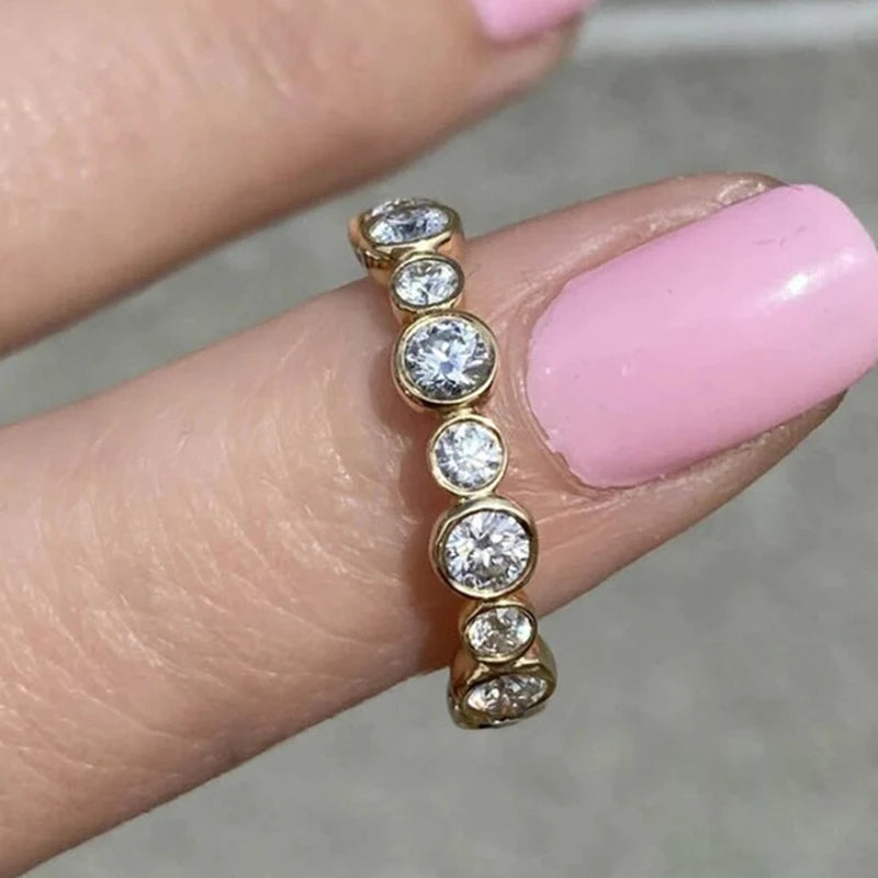 Silver/Gold Color Round Cubic Zirconia Ring for Women Daily Wear Luxury Jewelry