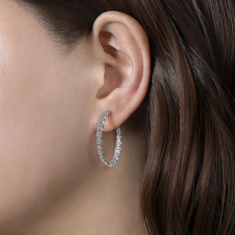 Luxury Silver Color Round Zirconia Hoop Earrings for Women Chunky Jewelry m21