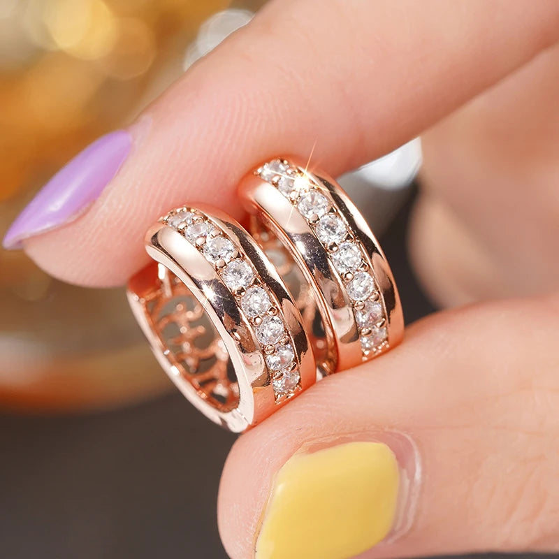 Rose gold hoop earrings with clear CZ pavé