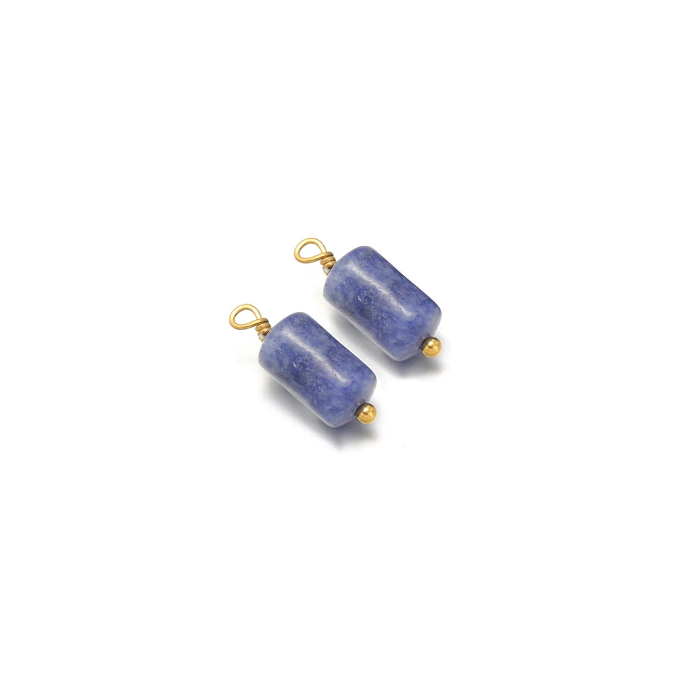 Blue cylinder stone charms with gold-tone loops