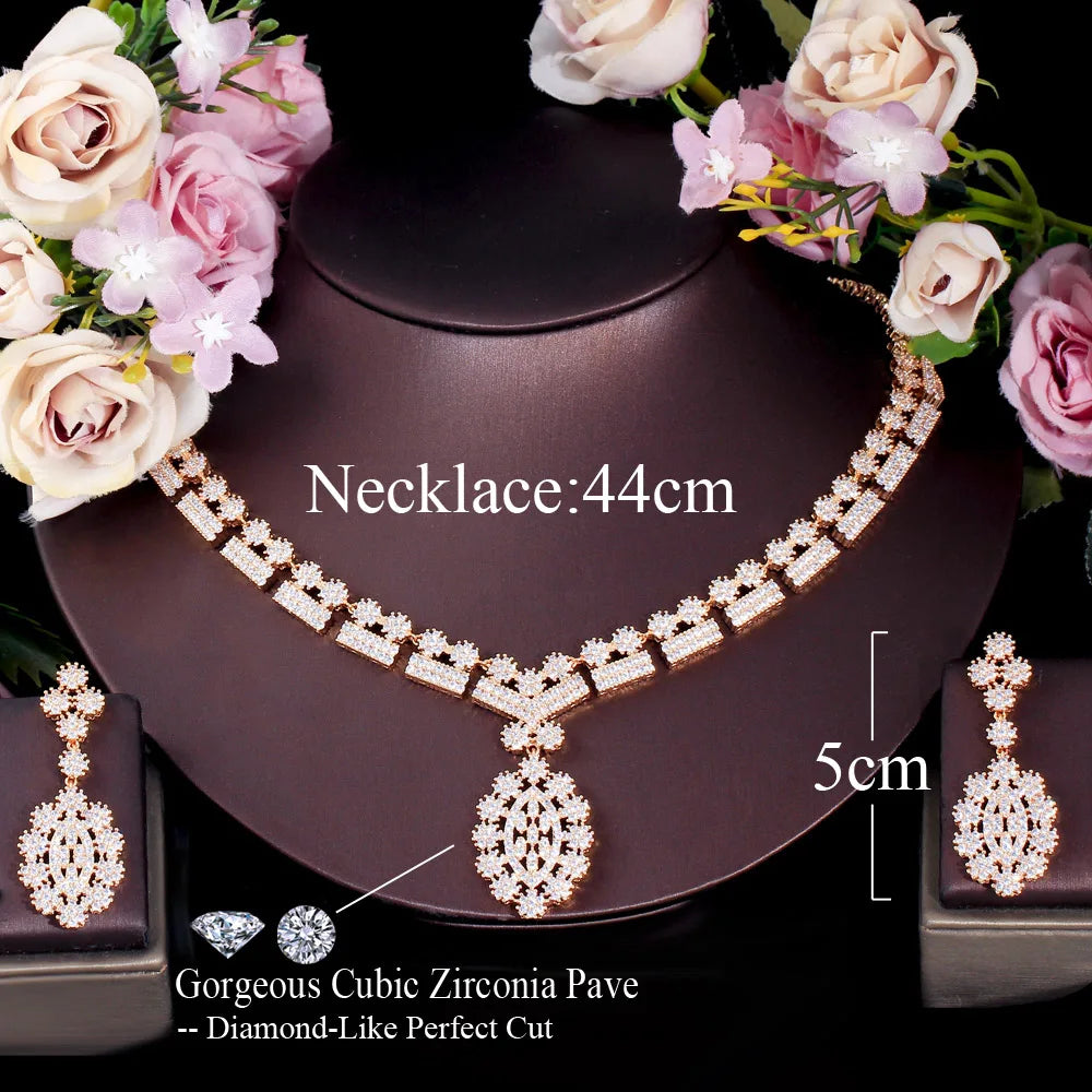 Gold-tone zirconia bridal necklace with matching drop earrings