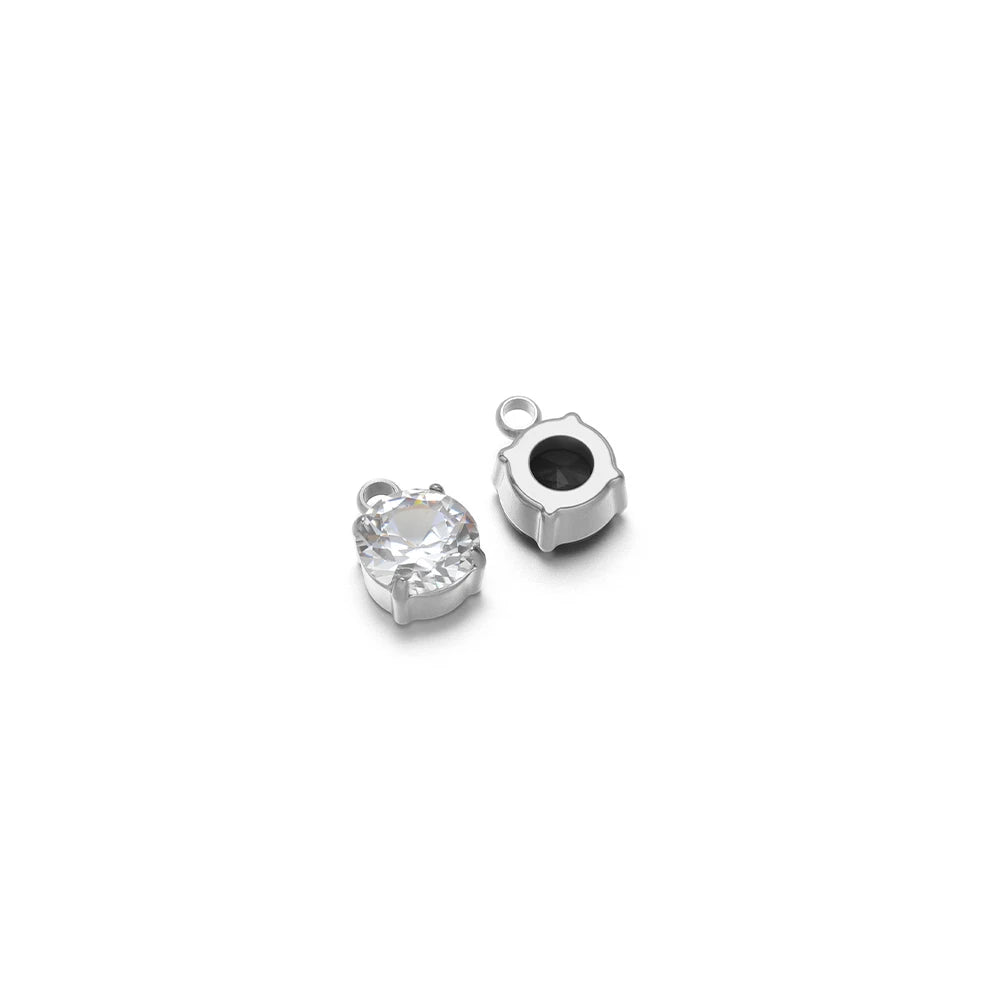 Round clear glass crystal sewing claw rhinestones, silver setting with loop bail