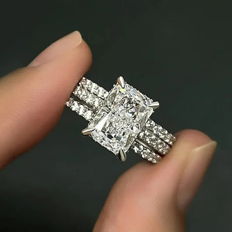 3Pcs Luxury Geometric Rectangular Cubic Zirconia Set Rings For Women m33