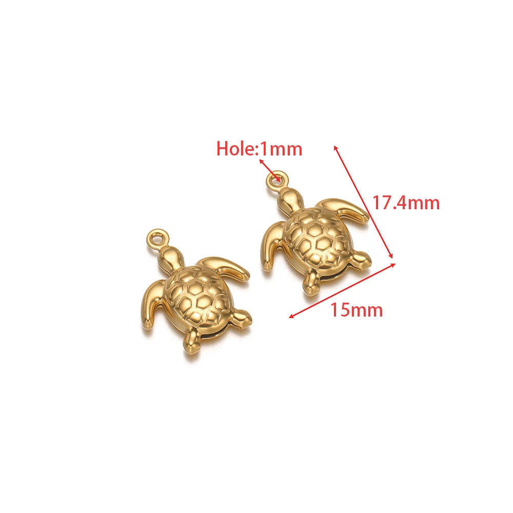 Gold-tone hollow turtle charms with hanging loops and small top hole