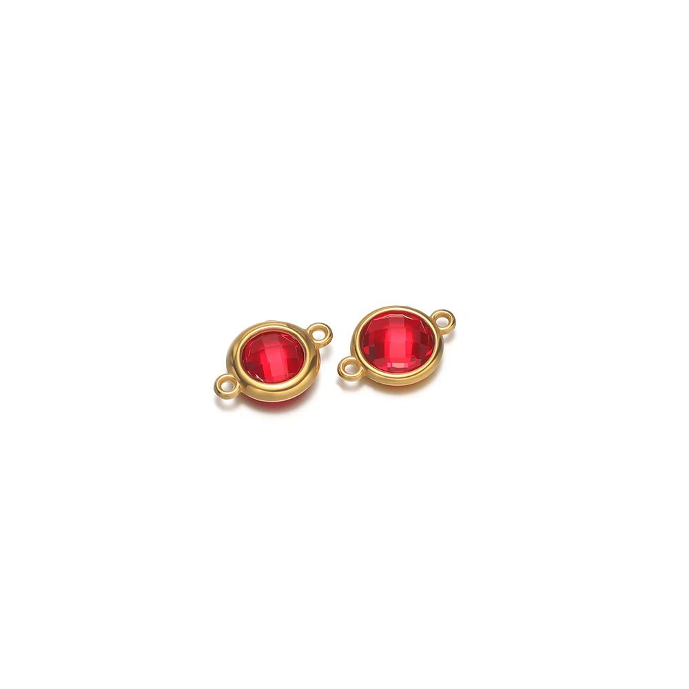 Round faceted red glass charm with gold-tone loop, for DIY jewelry making
