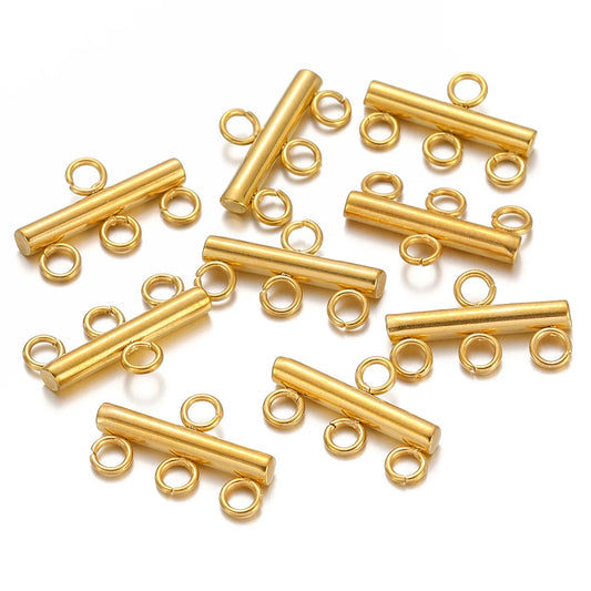 Gold-tone clasp bail connectors, long bar with circular loop holes for DIY jewelry