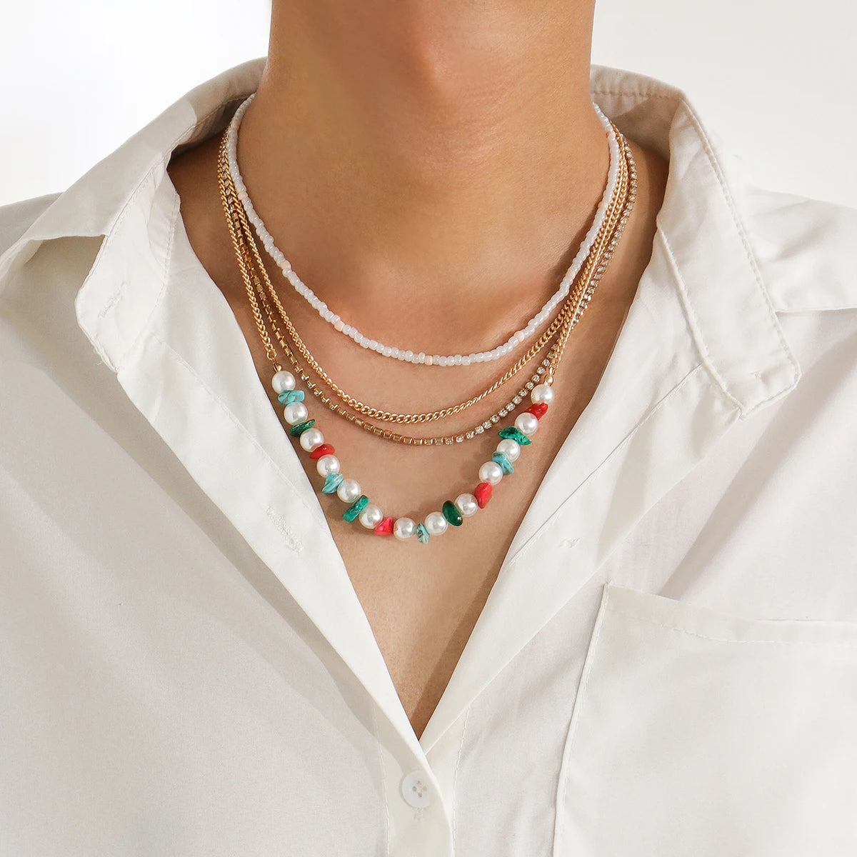 Trendy Beaded Chain Necklace CCB and Imitation Pearl Beads For Men Jewelry