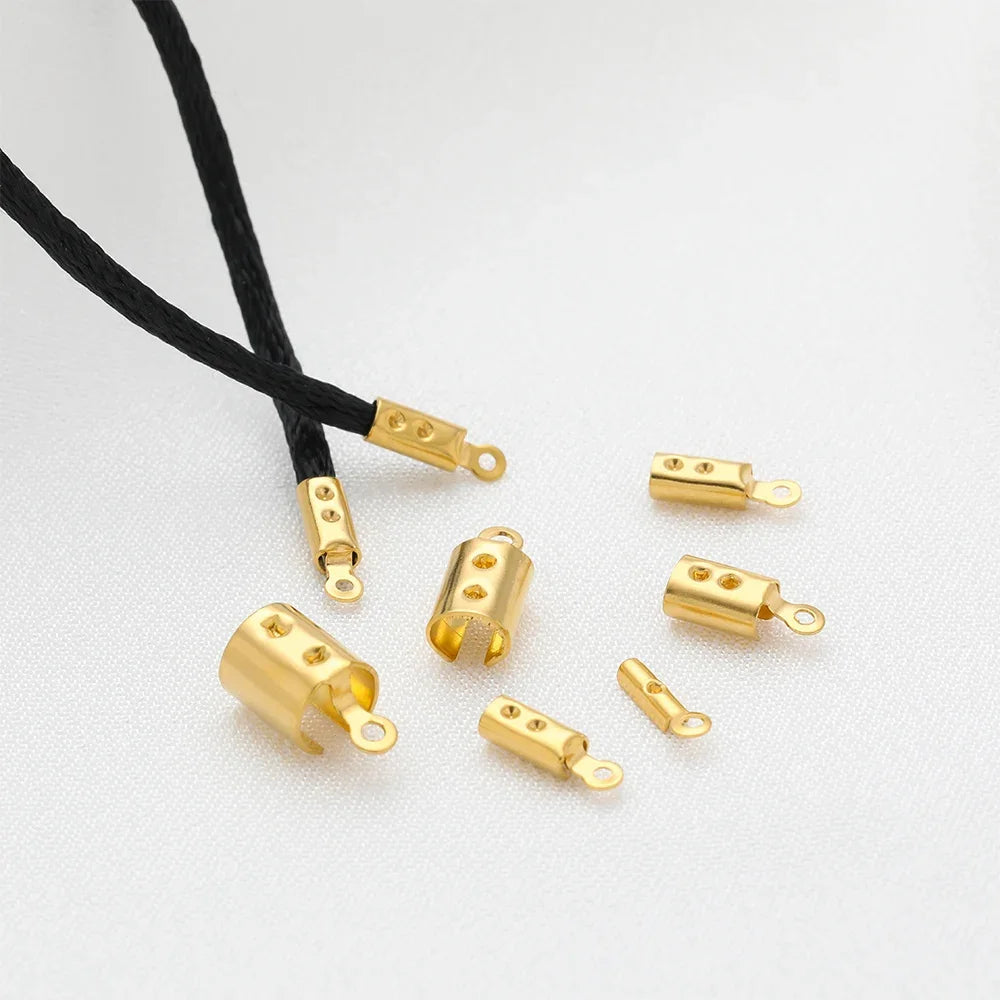 Crimp end bead caps, gold metal tubes and silver metal tubes with side loops and crimp holes.