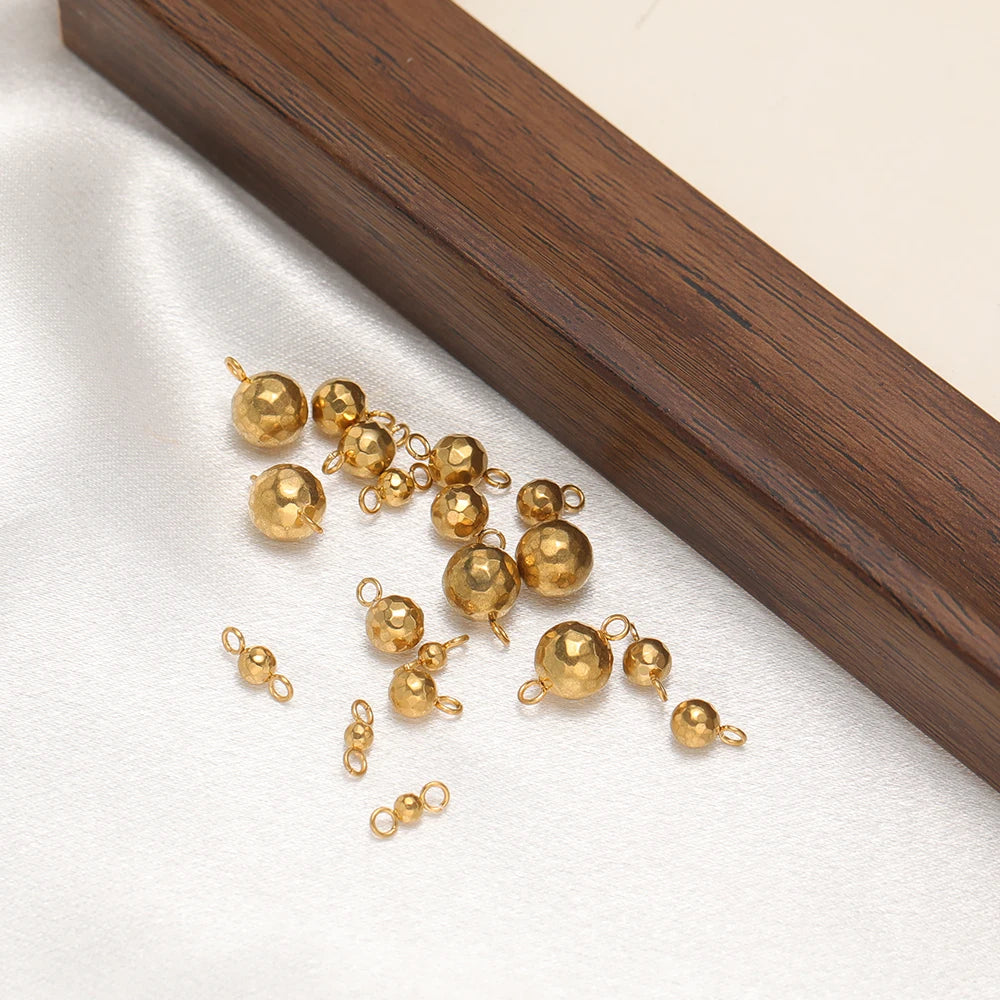 Gold faceted ball bead charms with double loops, small round connectors set