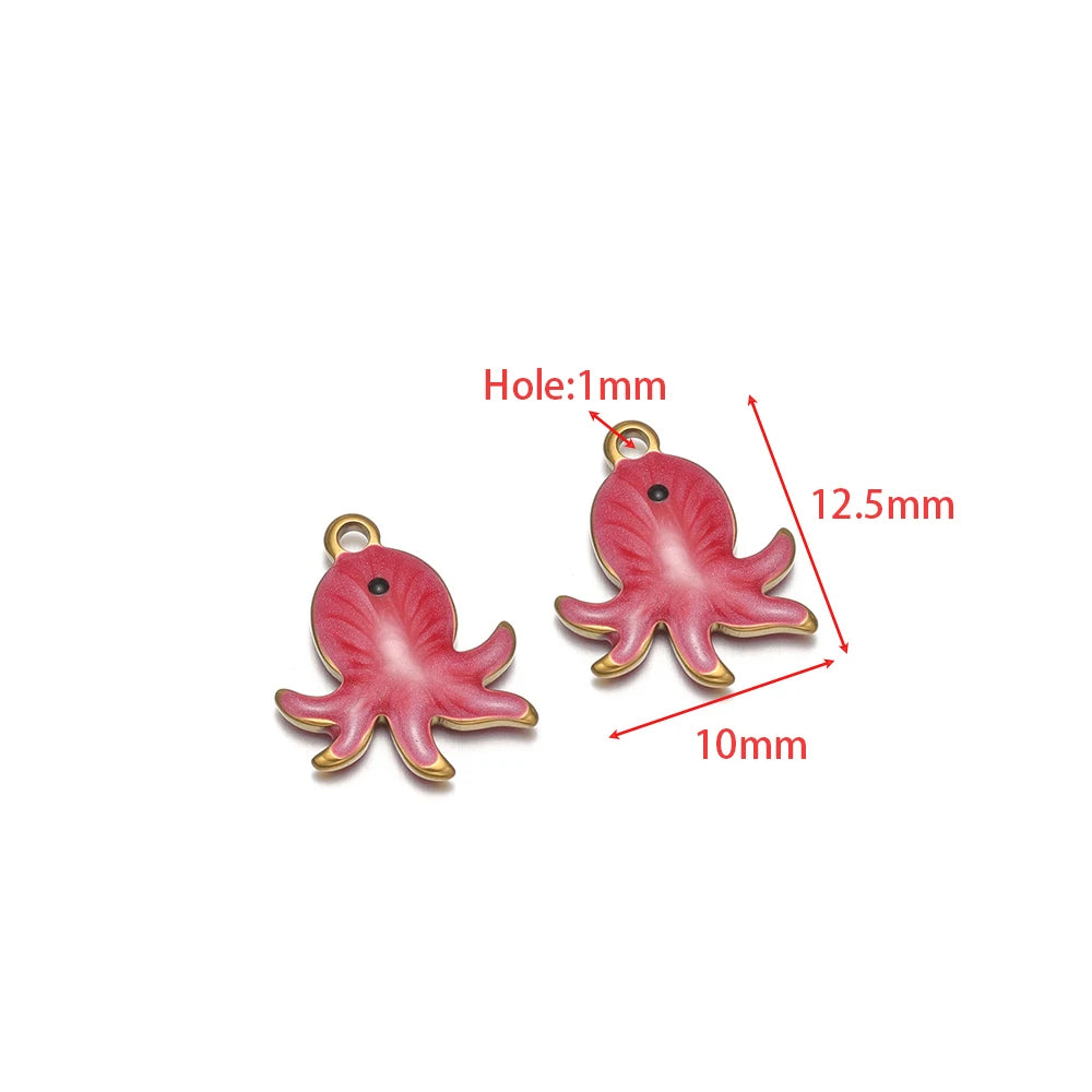 Red enamel octopus charm with gold-tone loop, 10mm wide and 12.5mm tall