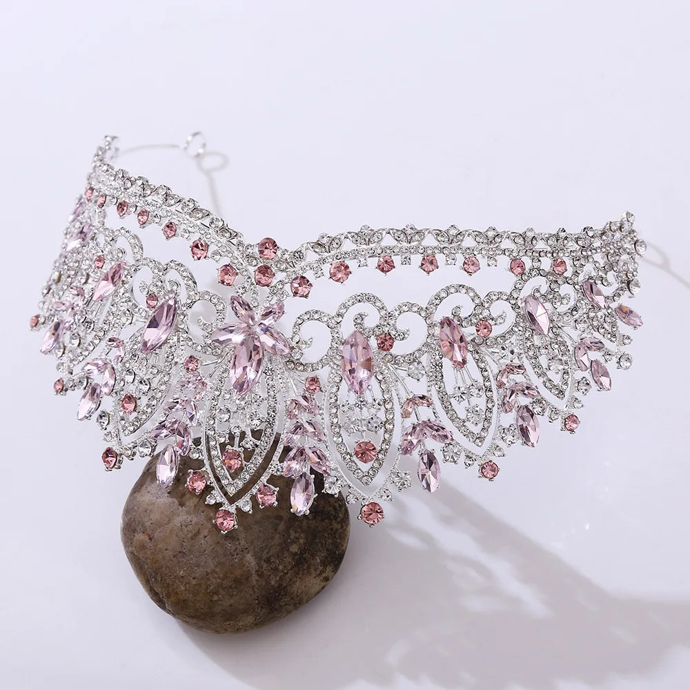 Baroque Purple Crystal Wedding Crowns Rhinestone Bridal Tiaras Pageant Diadem Miss Universe Wedding Hair Jewelry Accessories