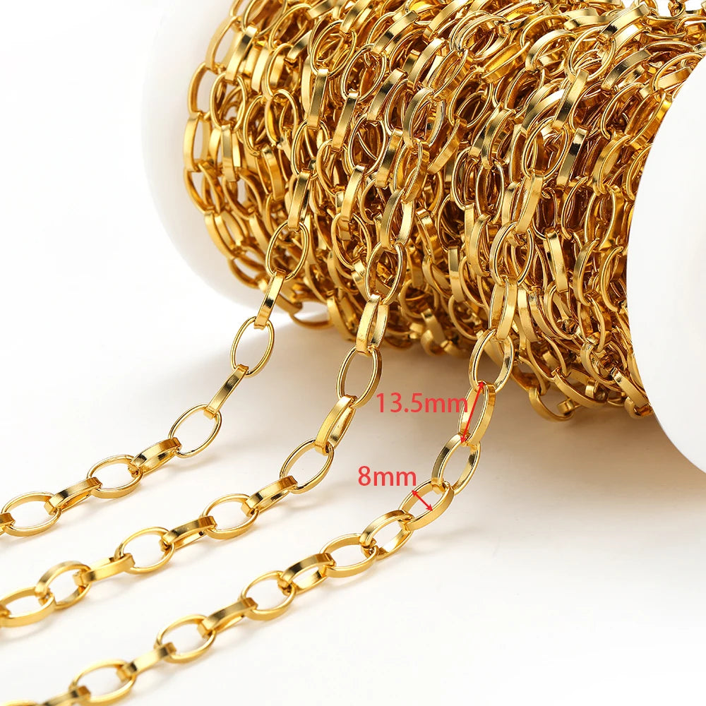 Gold Cuban link chain, 8mm wide, 13.5mm link length, 2mm wire