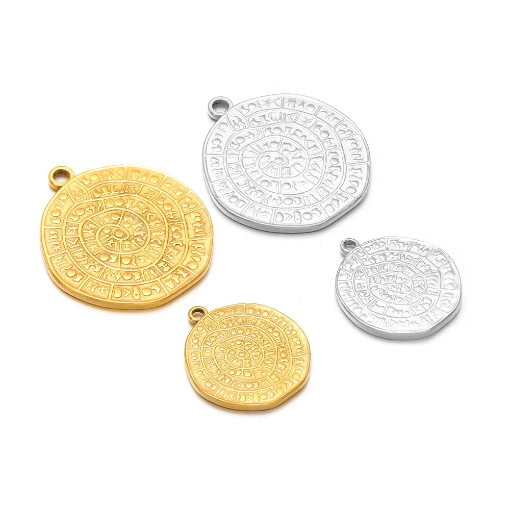 5pcs Waterproof Stainless Steel Embossed Charms Retro Viking Rune Pendant for DIY Jewelry Making Bracelet Necklace Material Bulk