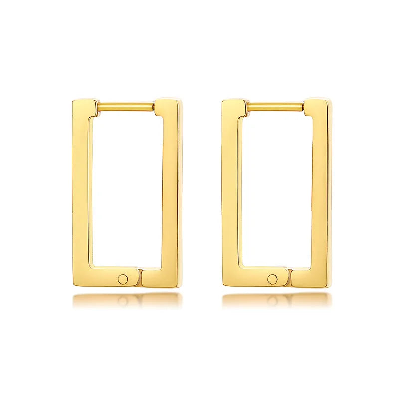 Gold-tone rectangular hoop earrings with smooth, flat sides