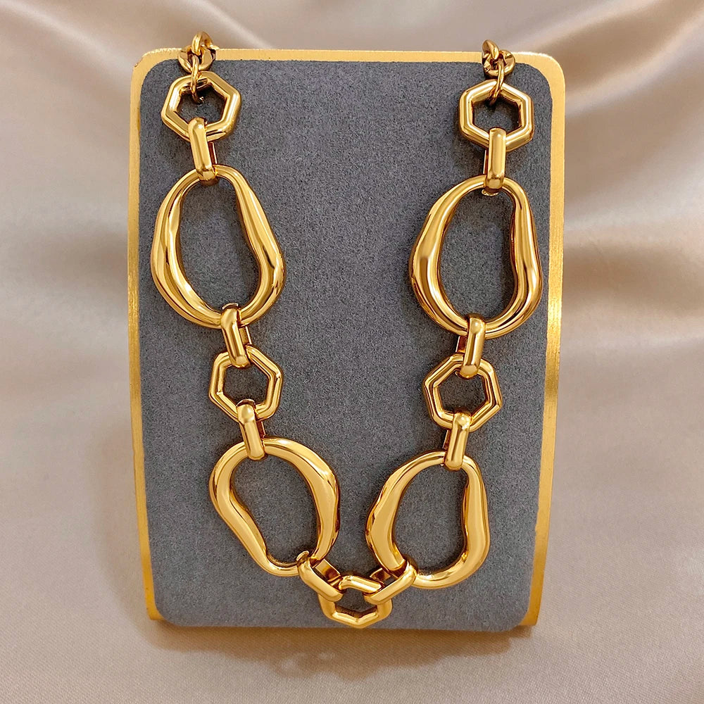 Irregular Geometric Circle Chain Necklaces for Women Fashion Gold Silver Color Stainless Steel Necklace Waterproof Jewelry