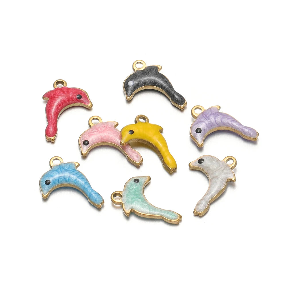 Enamel dolphin charms assortment in pink, black, yellow, purple, blue, and white