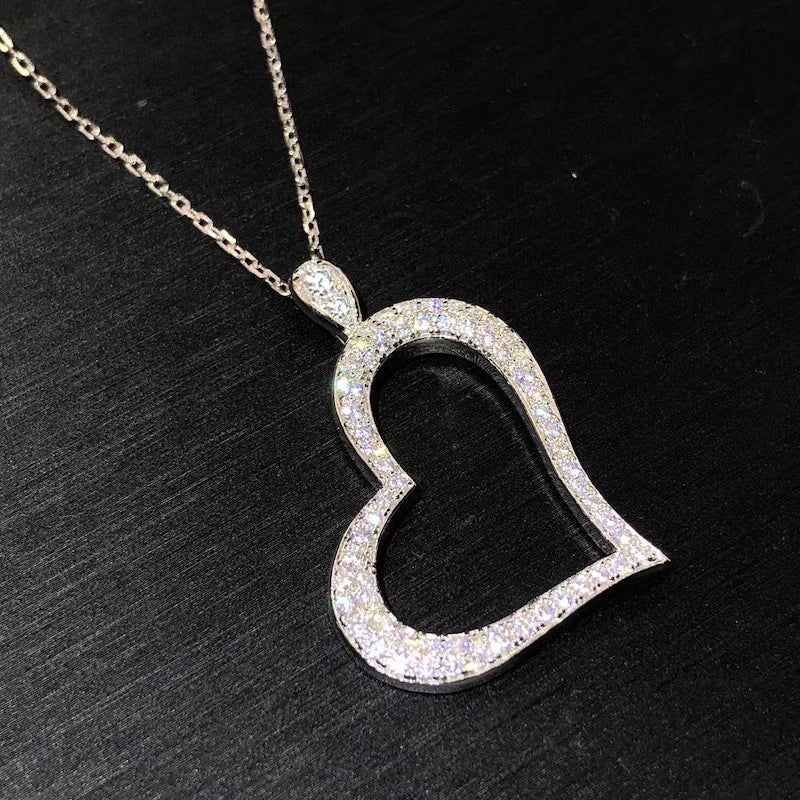 Luxury Silver Color Bling Cubic Zirconia Love Chain Pendant Necklace