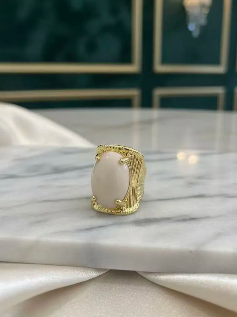 Exaggerated Imitation Gemstone Geometric Stripe Wide Rings Vintage Chunky Metal Ring for Women Jewelry Gifts