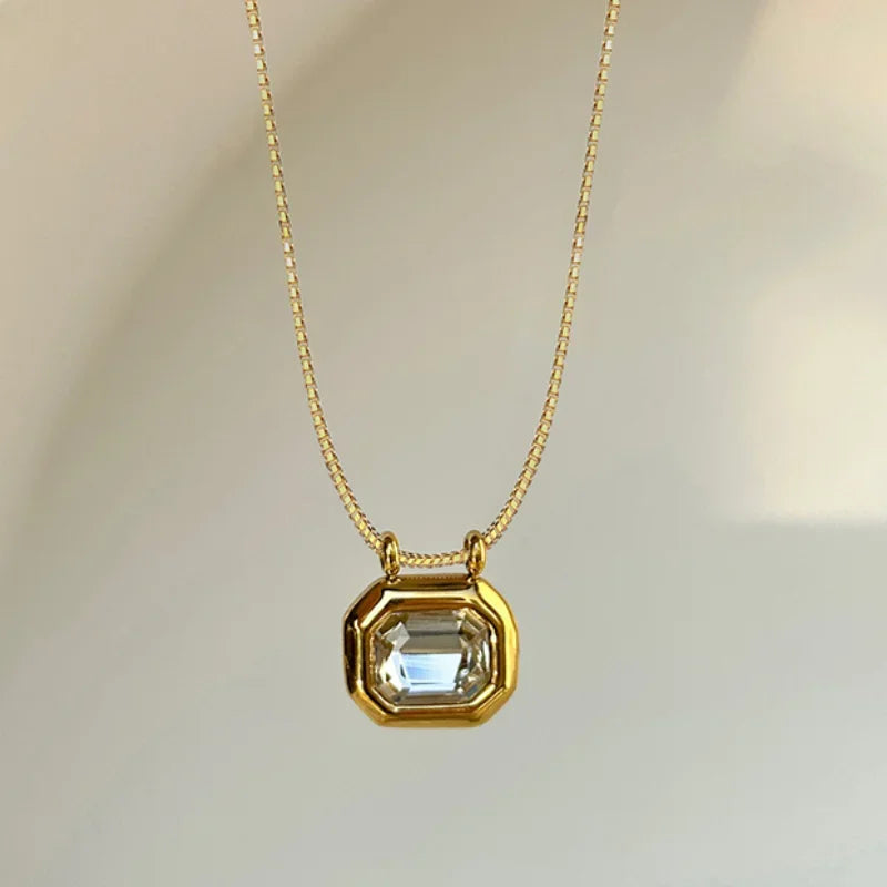 Luxury Geometric Crystal CZ Pendant Necklace for Women