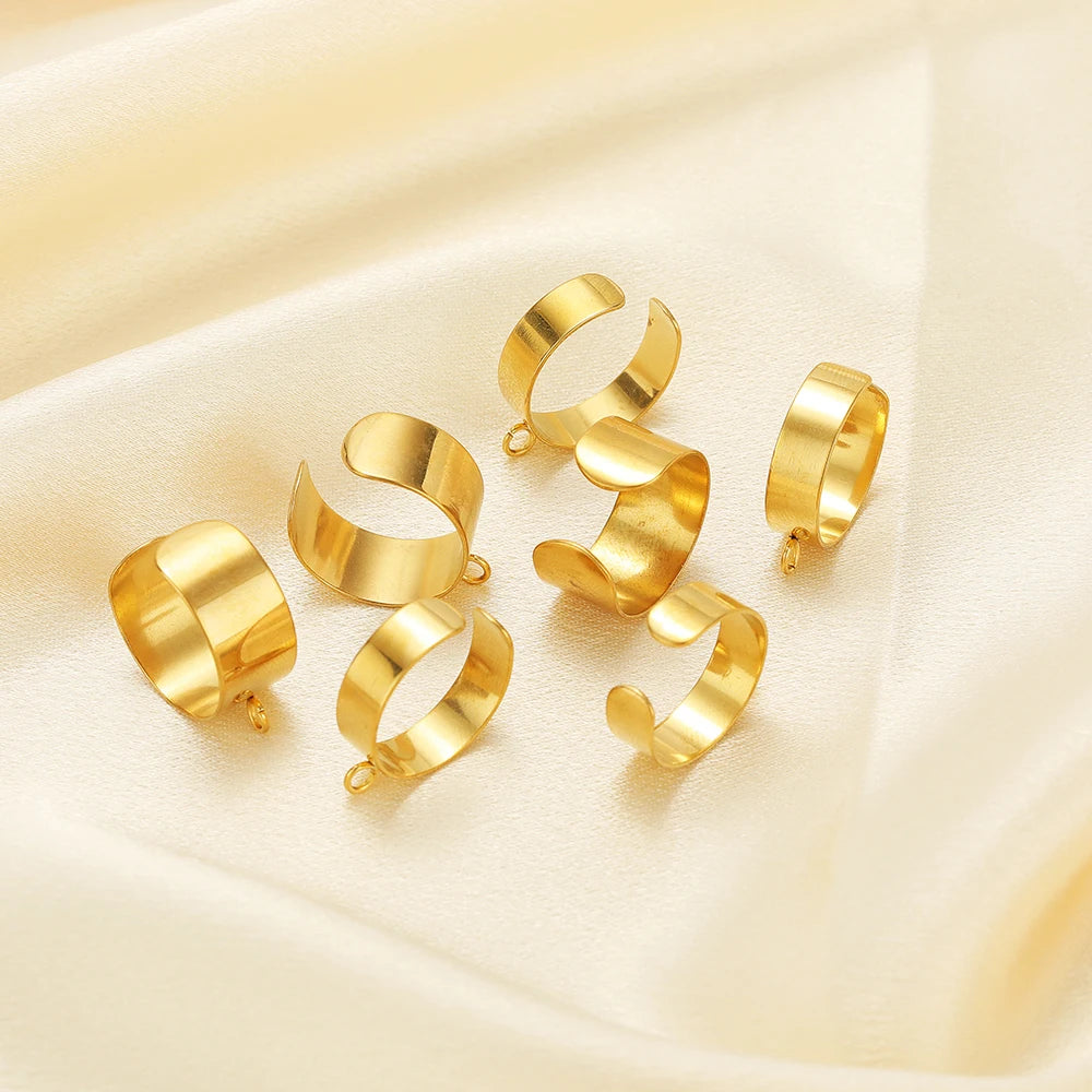 Gold open adjustable ring bases with jump rings, multiple curved open ring blanks