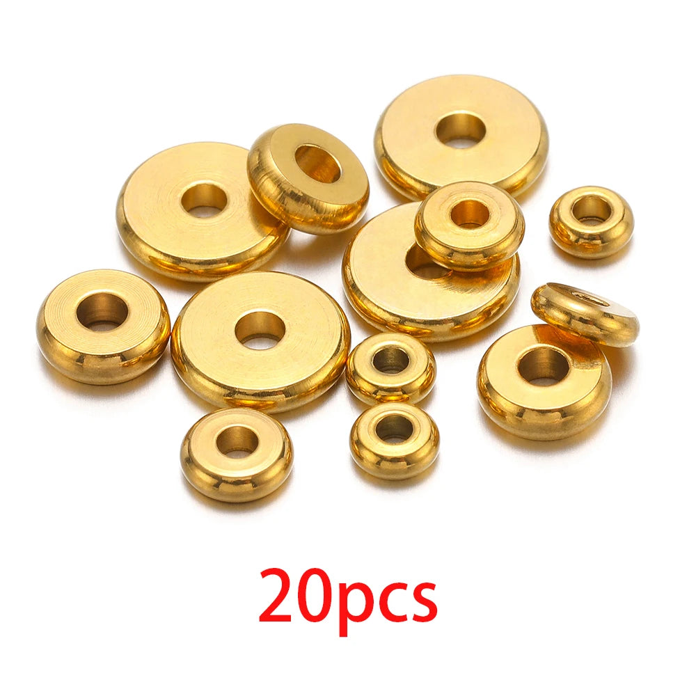 Gold round flat spacer beads bundle, 20pcs, all with center holes for DIY jewelry