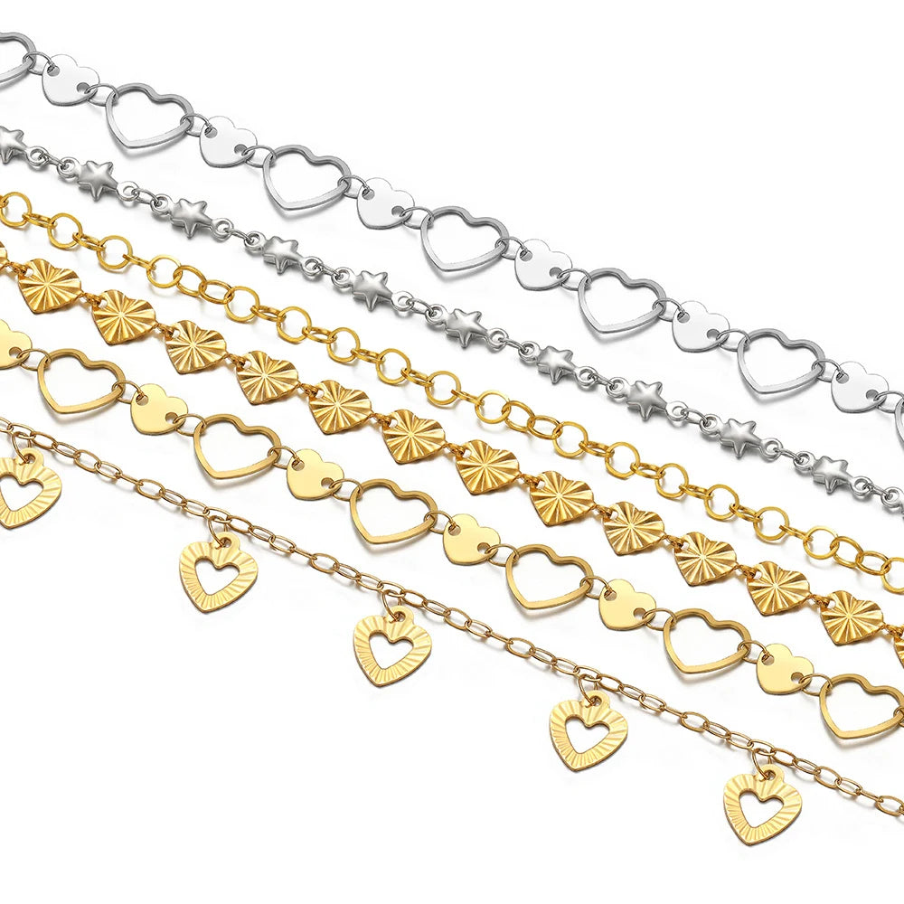 1 Meter Waterproof Stainless Steel Sweet Heart Chains Gold Color Chains for Women Jewelry DIY Making Necklace Bracelet Material