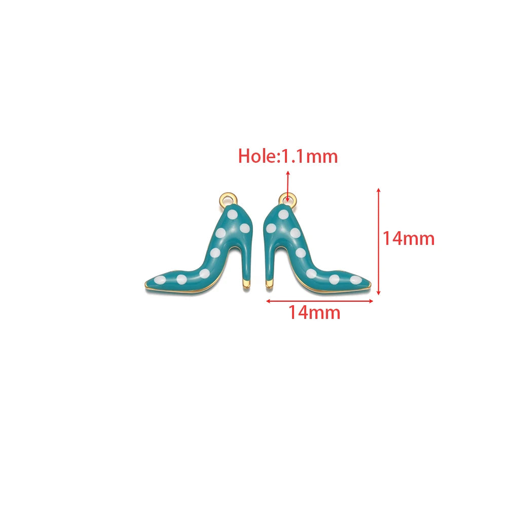 Turquoise enamel high-heel shoe charm pair, 1.1mm hole, 14mm length