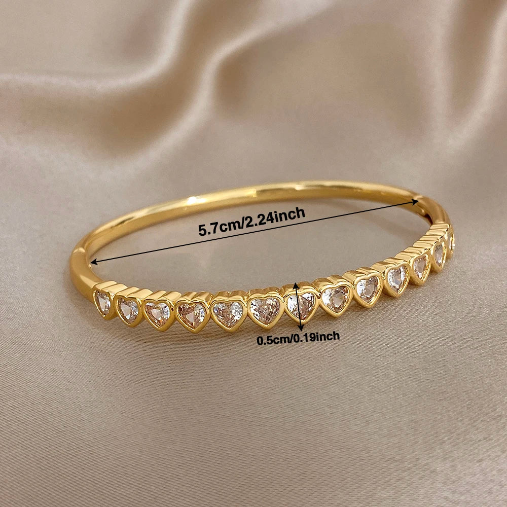 Gold-plated heart zircon cuff bracelet