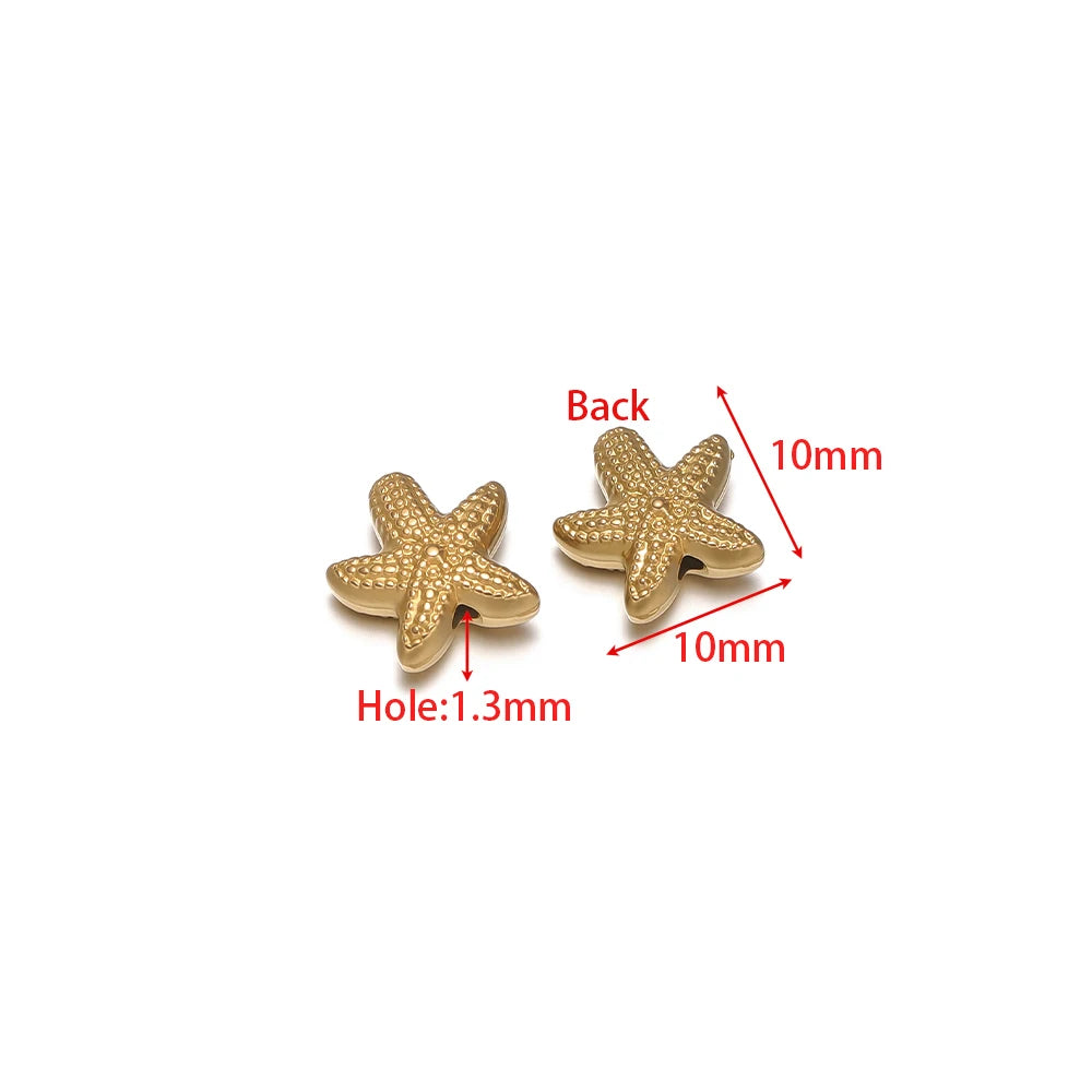 Gold starfish charm with drilled hole, back view