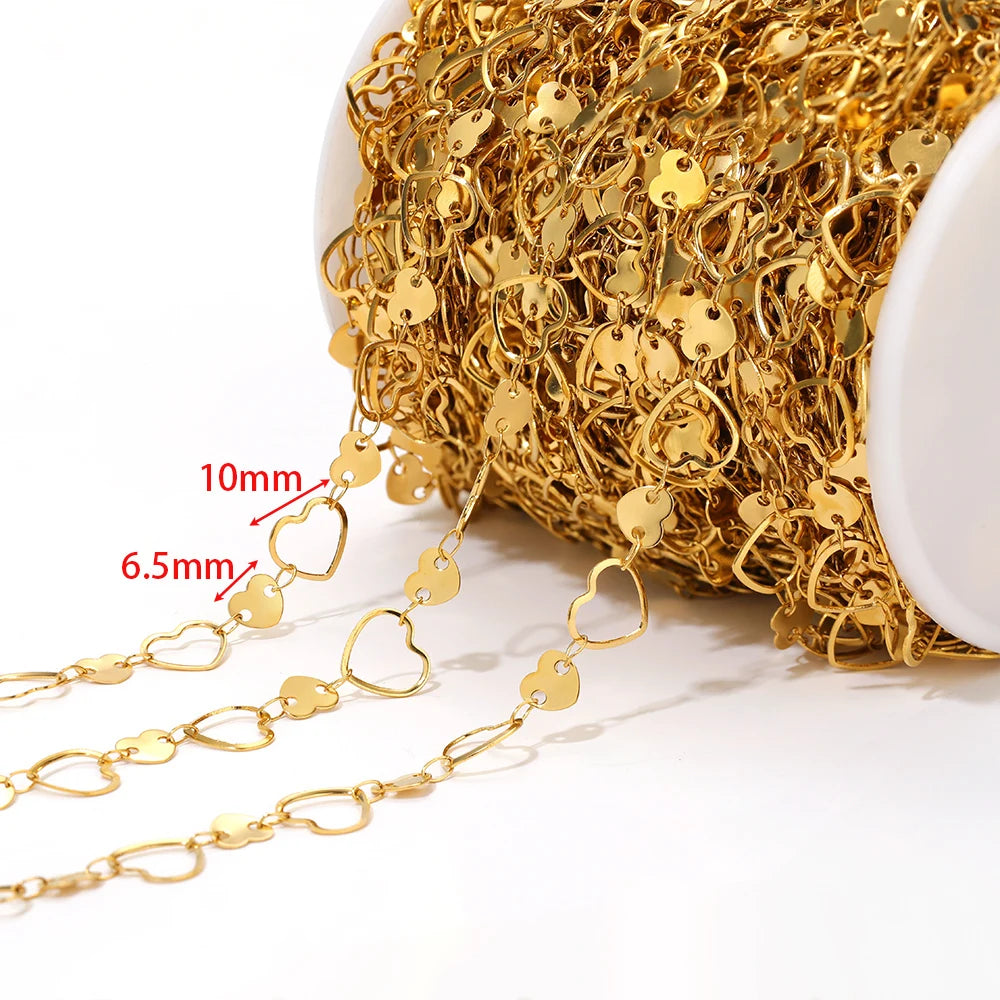 1 Meter Waterproof Stainless Steel Sweet Heart Chains Gold Color Chains for Women Jewelry DIY Making Necklace Bracelet Material