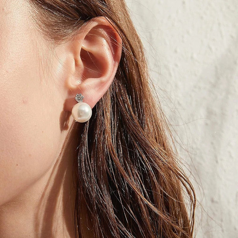 Graceful Simulated Pearl Trendy Piercing Stud Earrings For Women CZ Jewelry M22