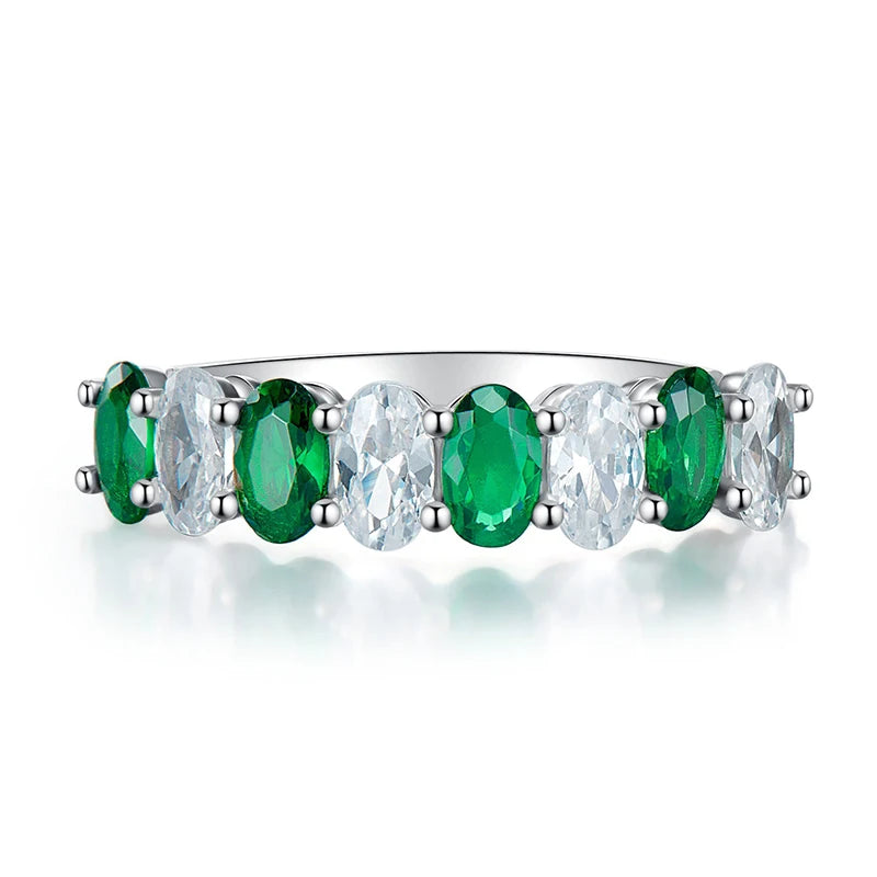 Silver Color Chic Green/White Cubic Zirconia Women Rings Wedding Band Jewelry