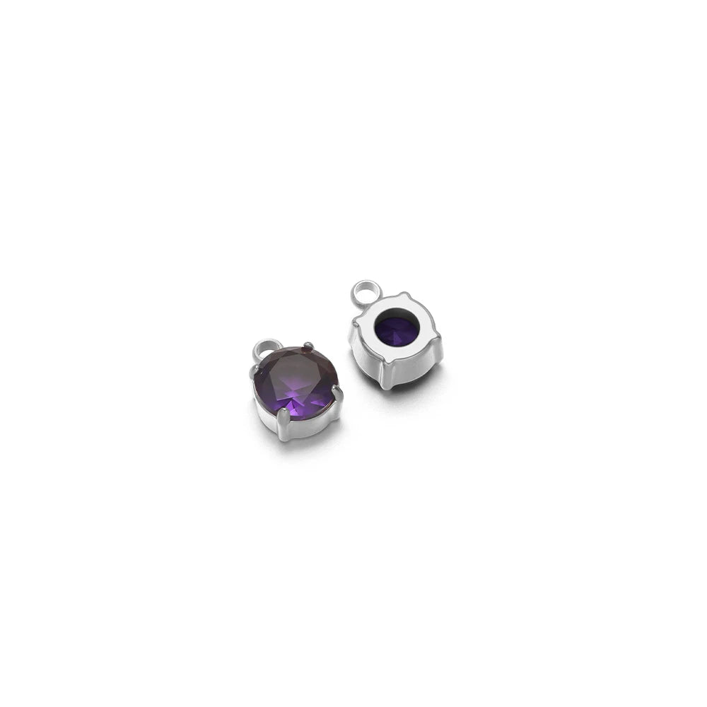 Silver-tone round crystal claw sewing rhinestones, purple centers, set of 5