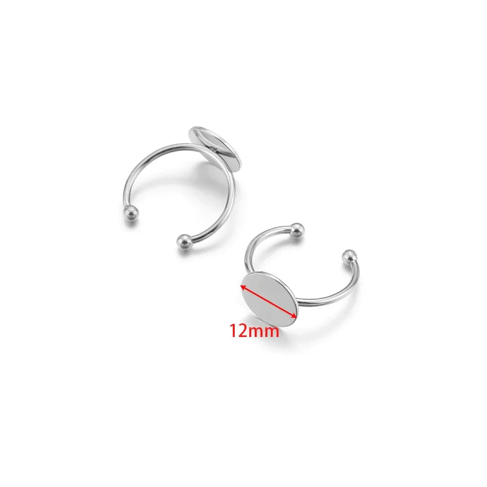 Silver ring blank with 12mm round cabochon bezel disc and ball post detail