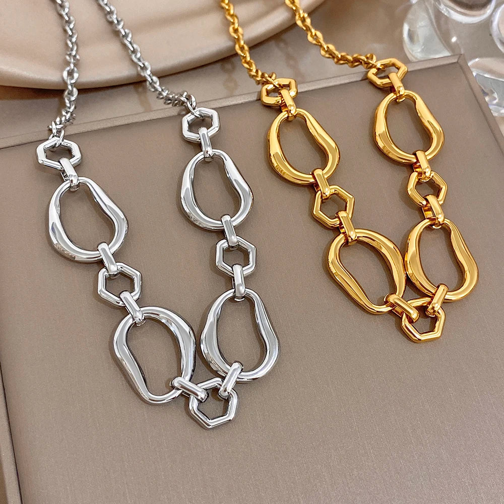 Irregular Geometric Circle Chain Necklaces for Women Fashion Gold Silver Color Stainless Steel Necklace Waterproof Jewelry