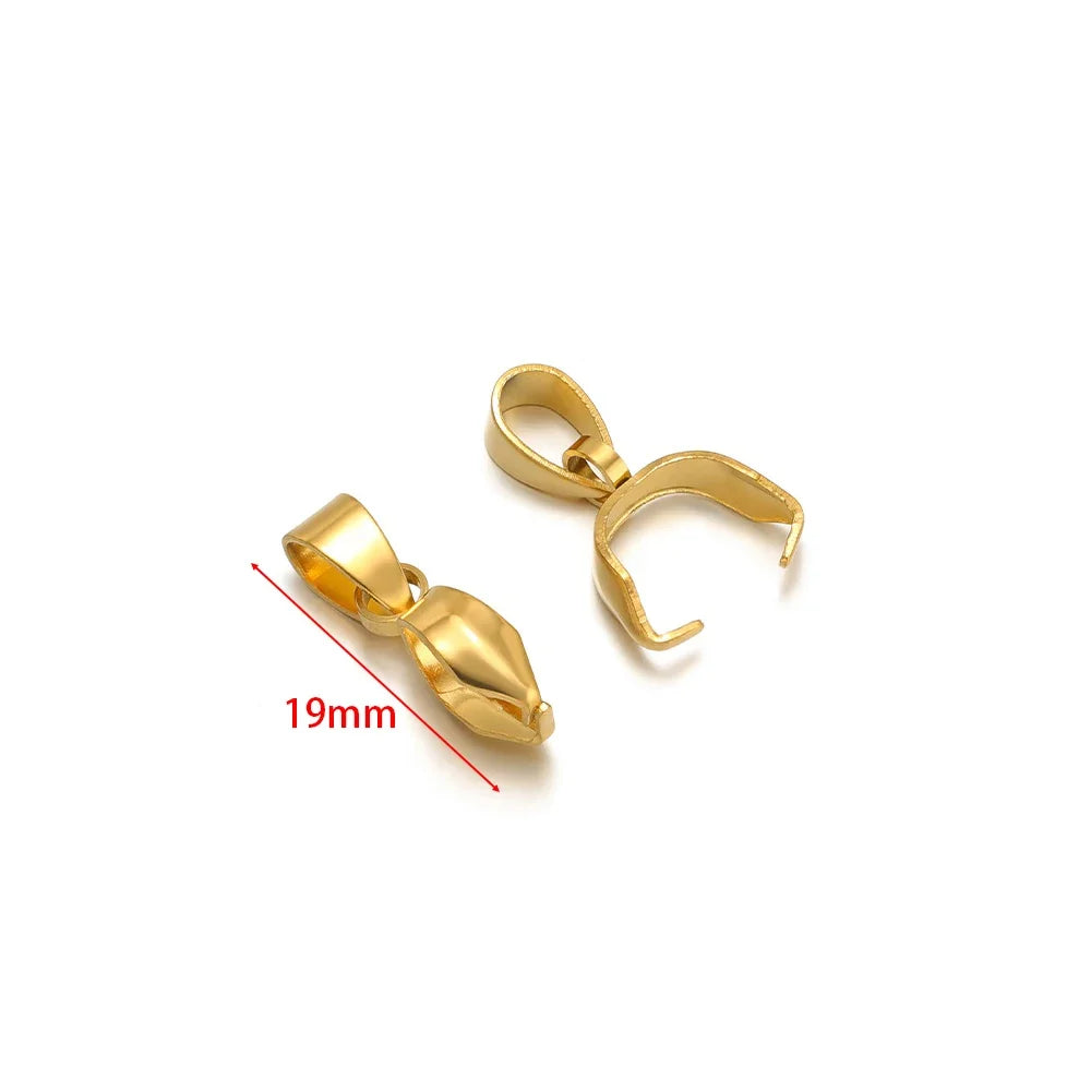 Gold pinch bail connectors, 19mm loop hooks with measurement marking