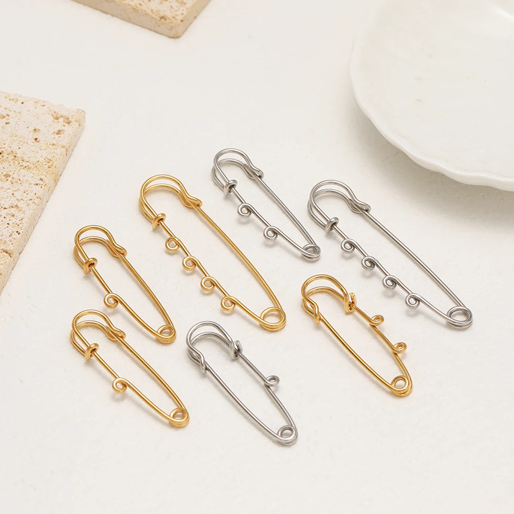 Silver and gold multi-hole safety pin brooch fasteners, assorted pins