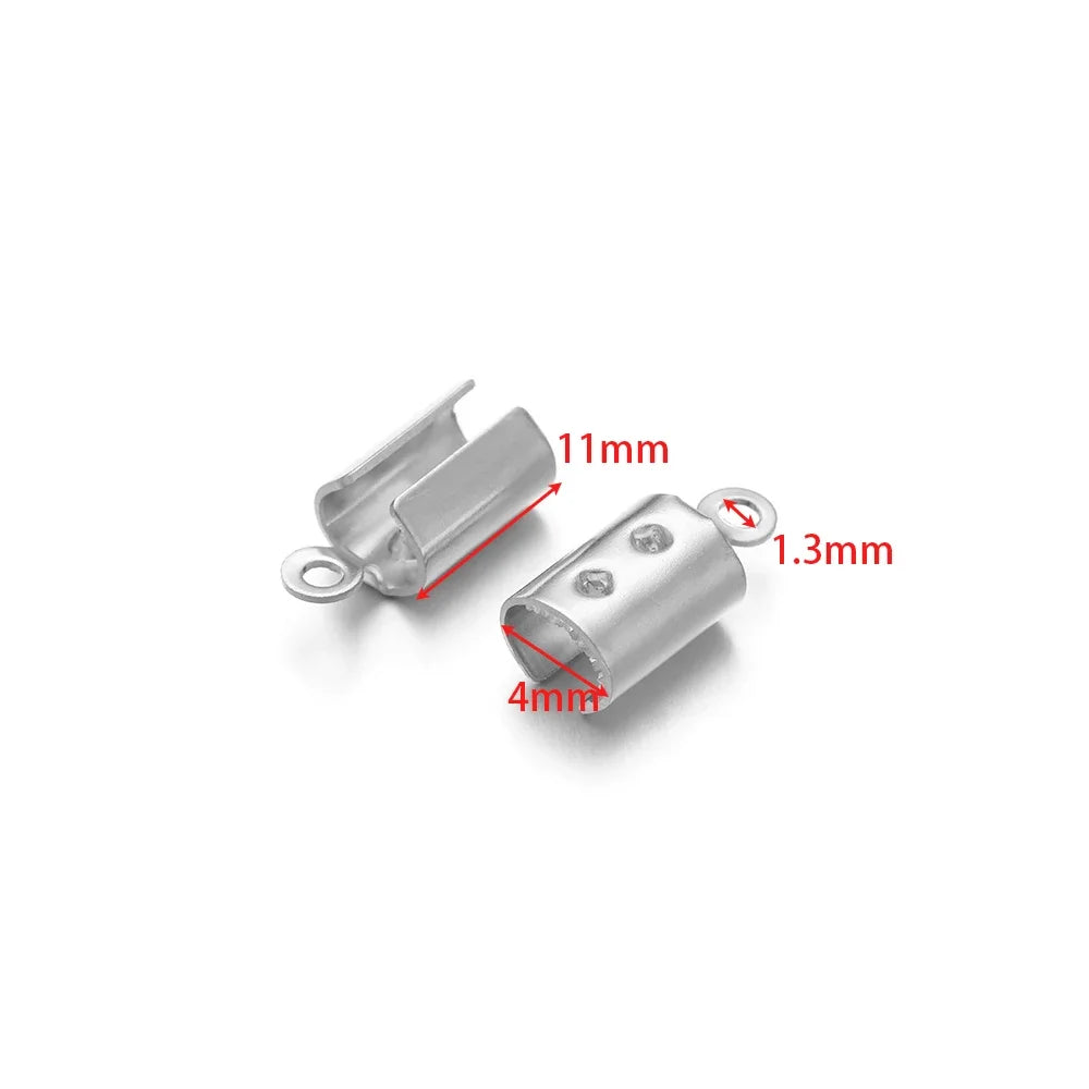 Silver stainless crimp end bead cap with loop, 11mm length, 4mm size, 1.3mm hole