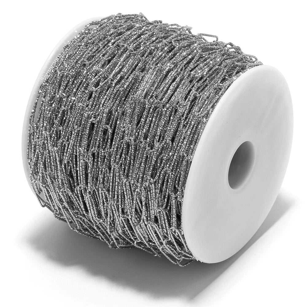 Steel oval link chain roll/spool with textured beaded metal finish for DIY jewelry
