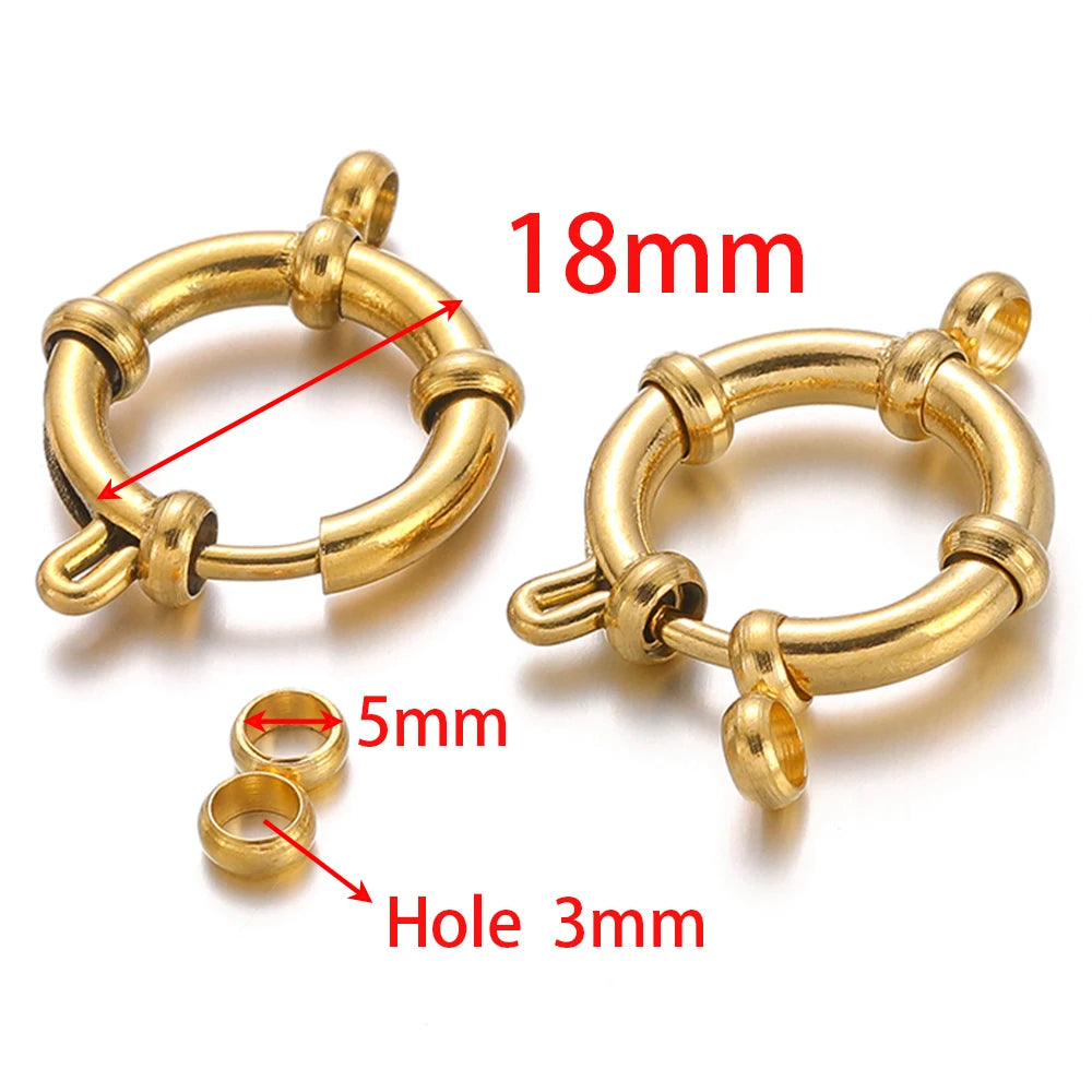 Gold round spring clasp hook, 18mm outer ring, 3mm hole