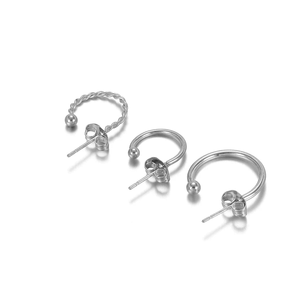Silver-tone stainless earring hook connectors set with hoop rings and ball end tips