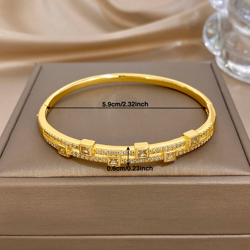Gold-tone rhinestone cuff bracelet in a box, square bezel link design