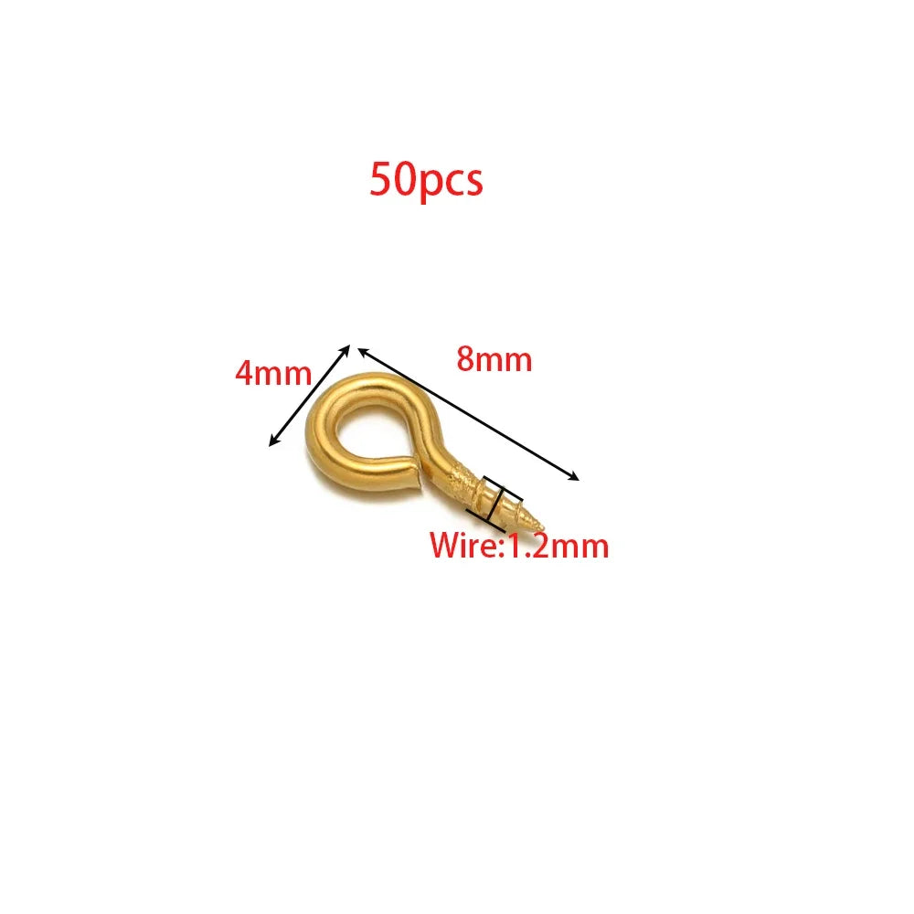 Gold screw eye pin, 8mm length, 4mm eye, wire 1.2mm