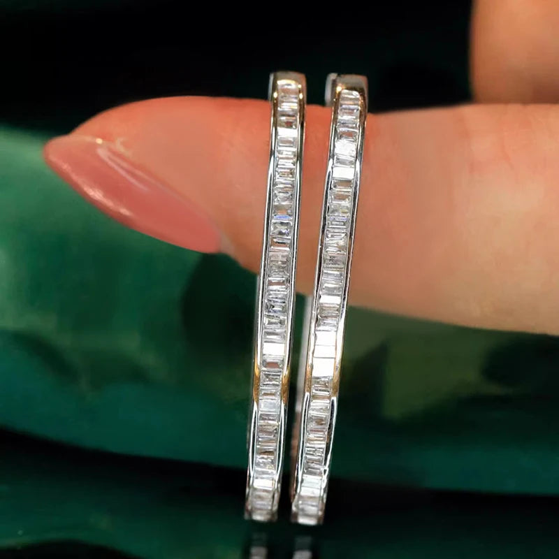 Silver Color Circle Full CZ Sparking Hoop Earrings for Women