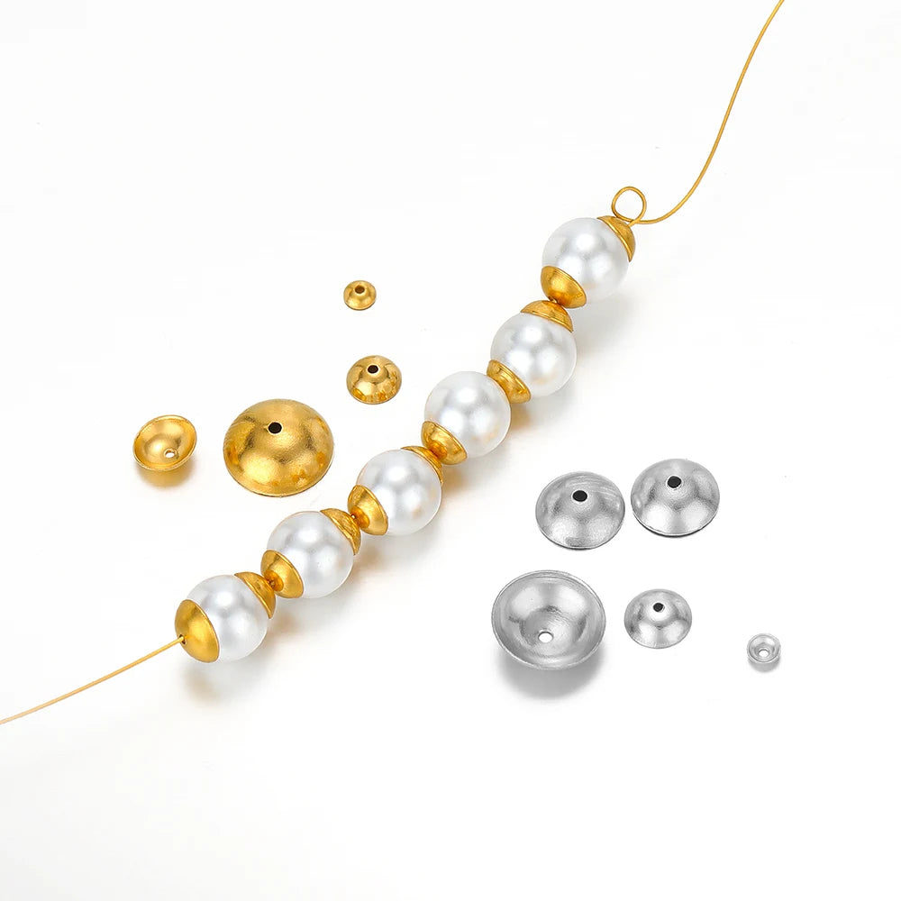 Spacer bead caps set with gold and silver-tone finishes, round domes, central hole